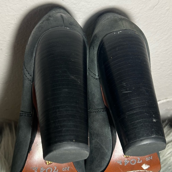 Anthropologie No. 704 B Dark Green Leather Block Heeled Pointed ToeHolt Booties - Picture 6 of 8